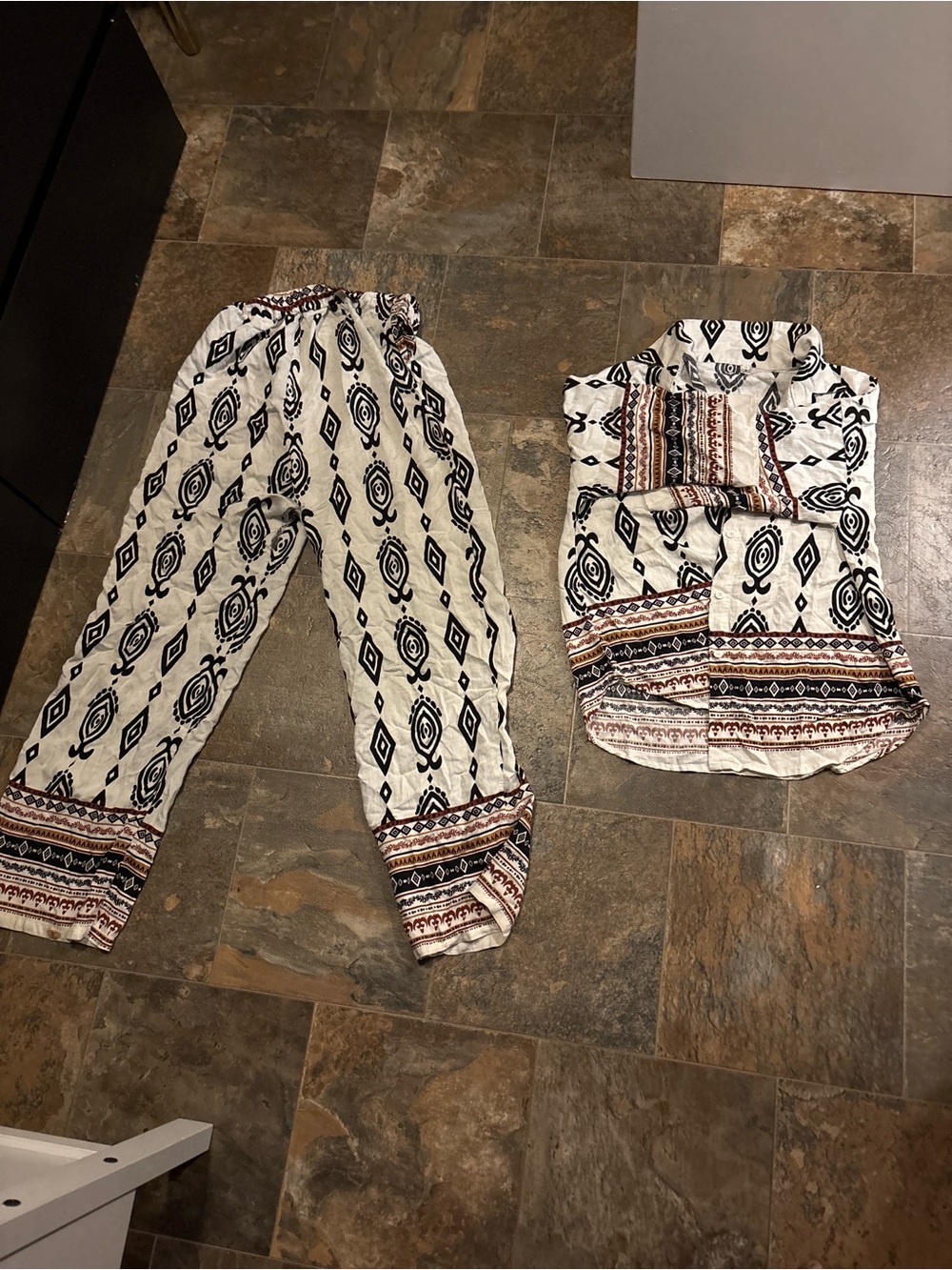 Boho Printed Two-Piece Skirt Set in Cream and Black